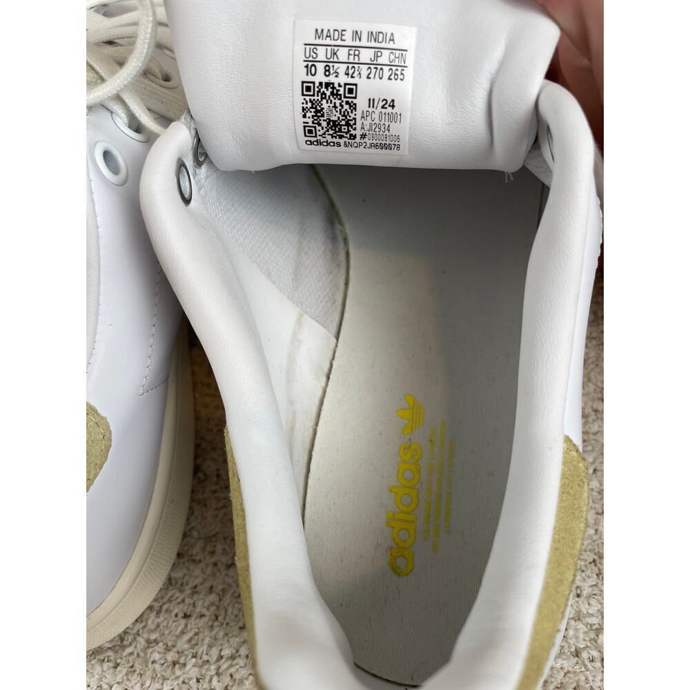 ADIDAS Stan Smith Womens 10 Sneakers Leather Suede Cloud White Yellow - Picture 8 of 10